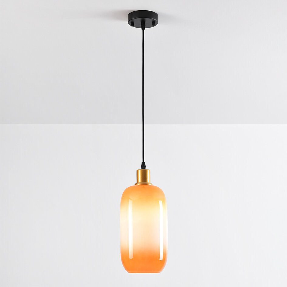Pendellampa Anne - mjölkvitt glas med orange färgövergång