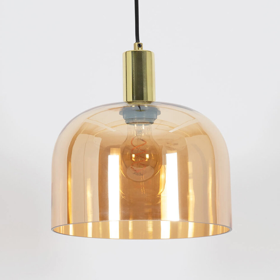 Pendellampa Apvali - amberfärgat glas och kopparfärgad mässing