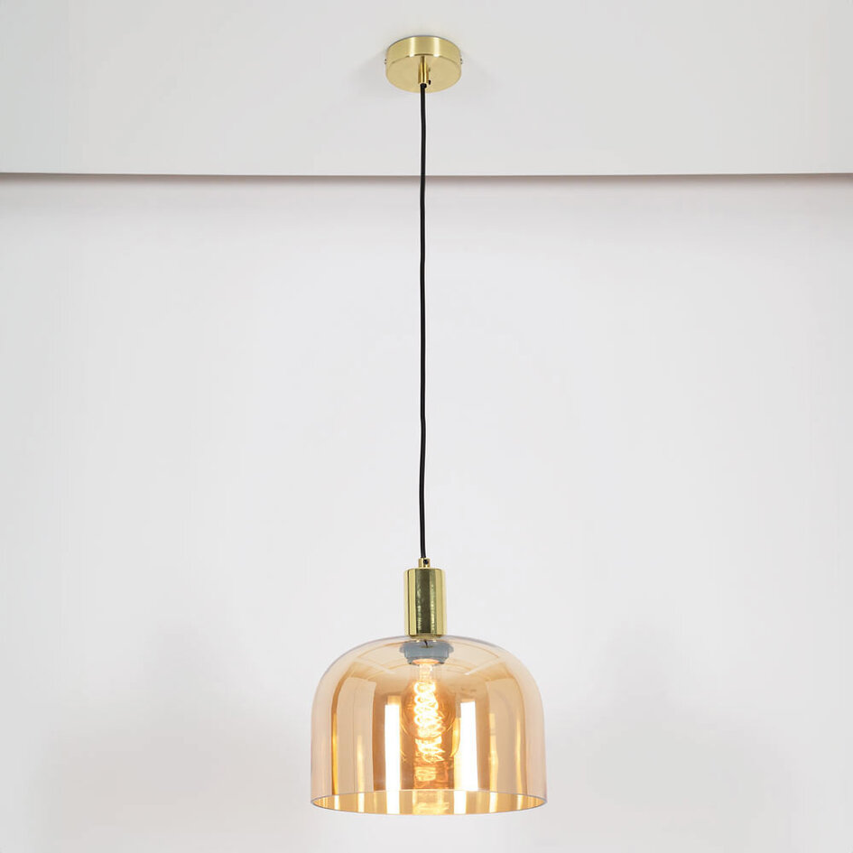 Pendellampa Apvali - amberfärgat glas och kopparfärgad mässing