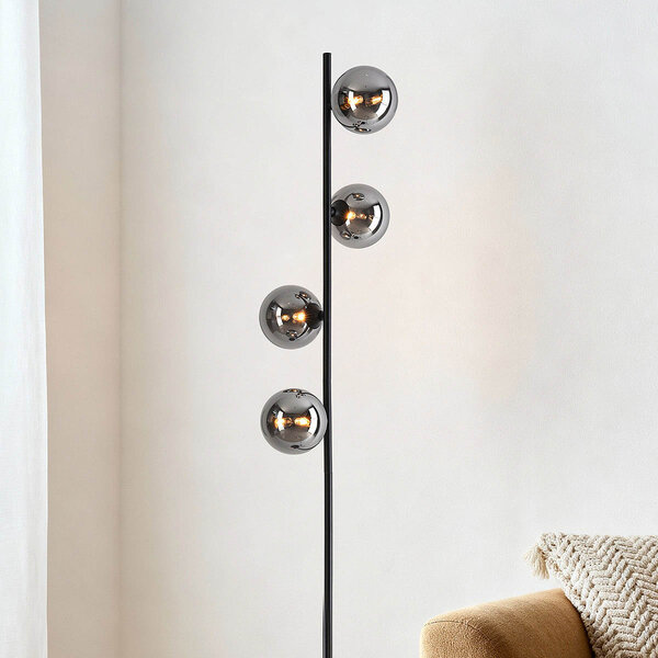 Golvlampa 4-ljus svart med rökfärgat glas - Pippa