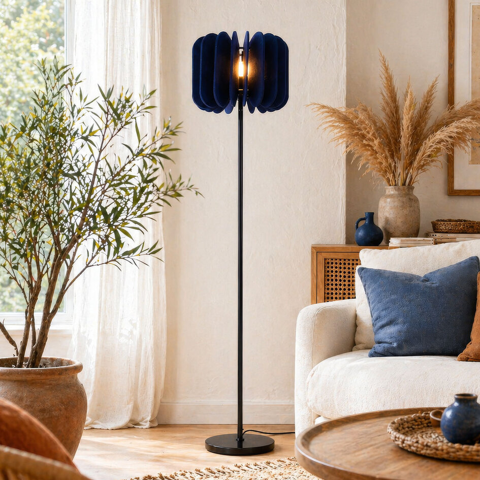 Golvlampa Lenthe - marinblå PET-filt