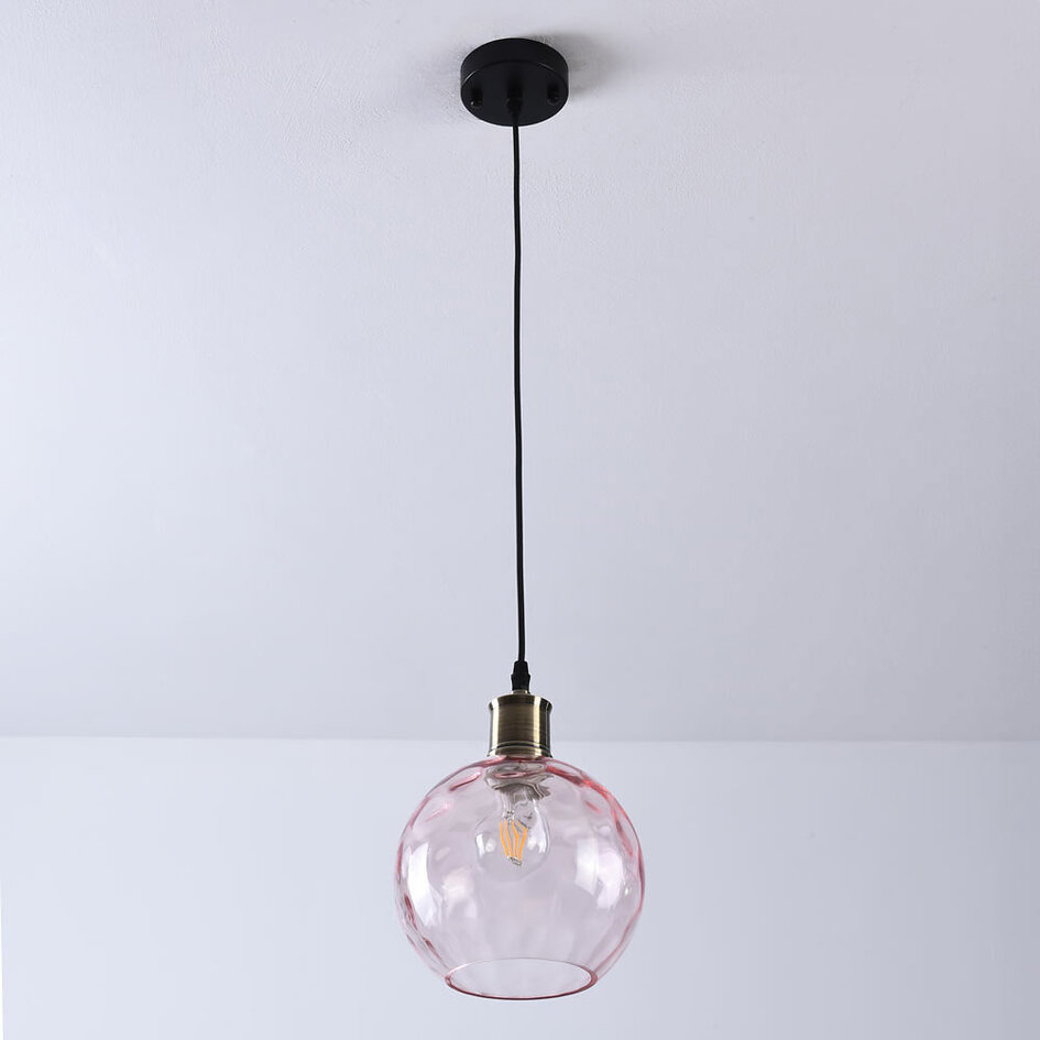 Pendellampa Verona - rosa glas, droppformad kula