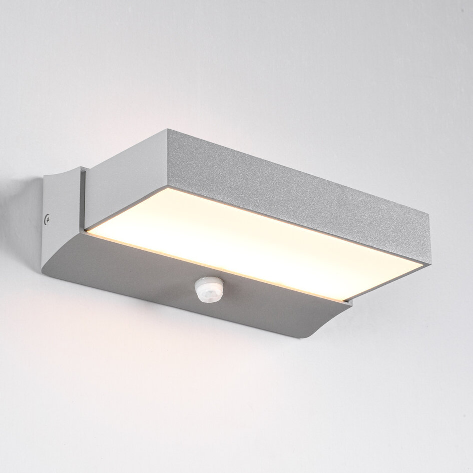 Utomhusvägglampa Onyx med sensor - silver med integrerad LED