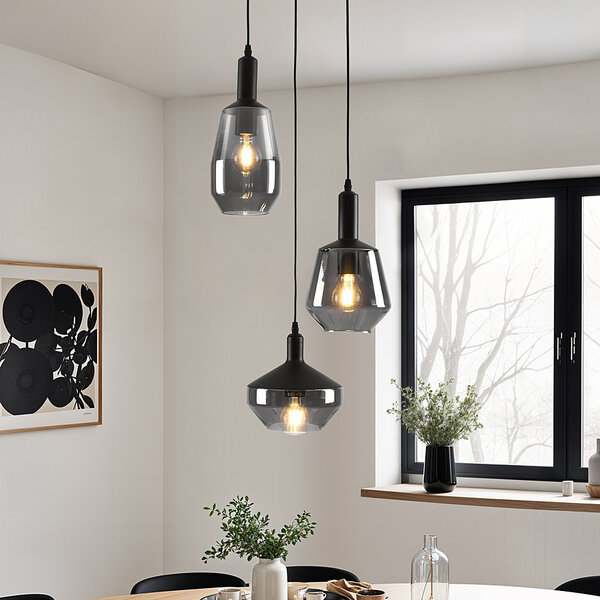 Design taklampa i rökfärgat glas, 3-ljus - Mala