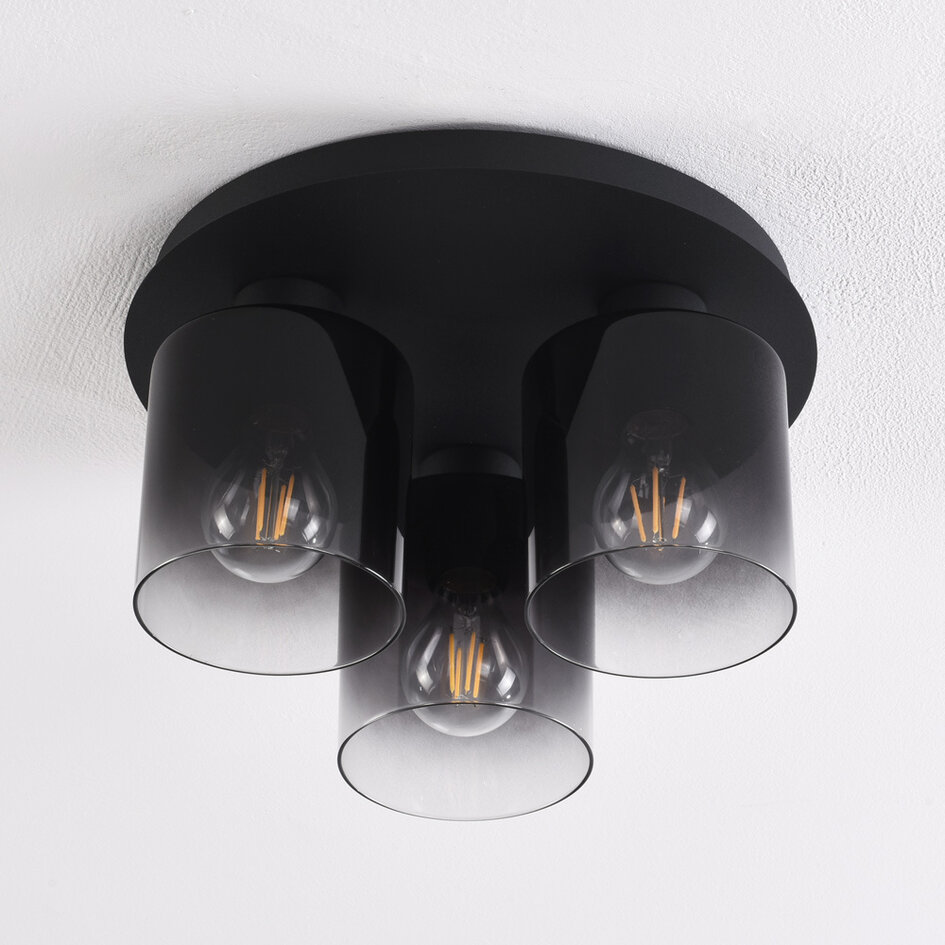 Taklampa Lyo med tre lampor - rökfärgat glas med toning och svart