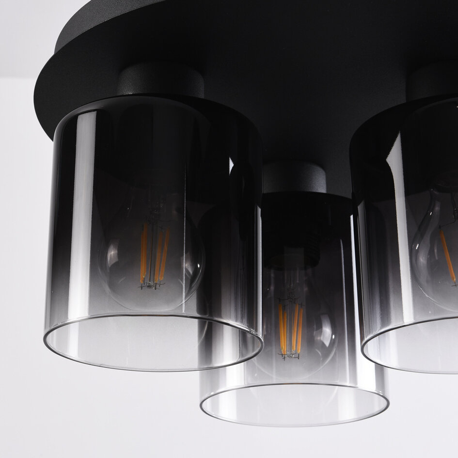 Taklampa Lyo med tre lampor - rökfärgat glas med toning och svart