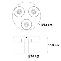 Taklampa Lyo med tre lampor - rökfärgat glas med toning och svart