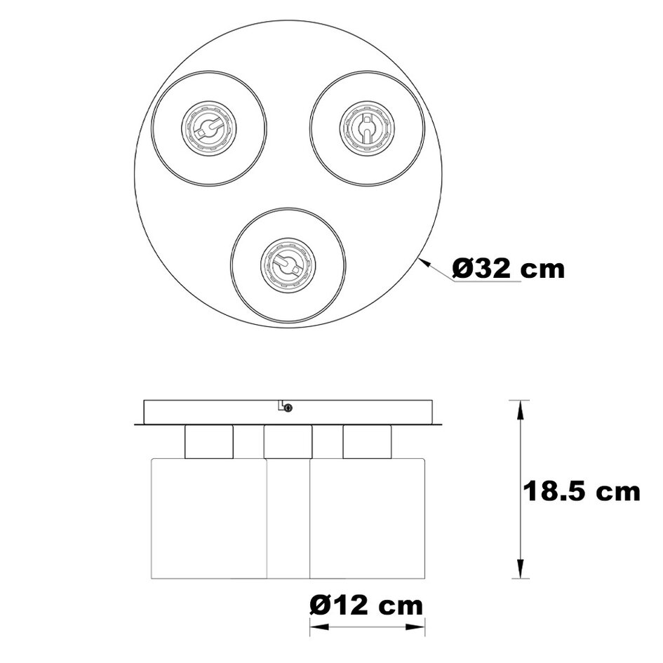 Taklampa Lyo med tre lampor - rökfärgat glas med toning och svart