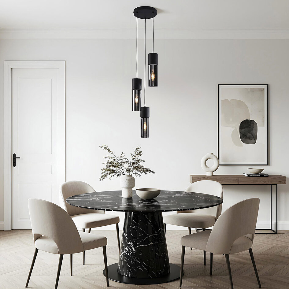 3-ljus modern taklampa med rökfärgat glas - Ela