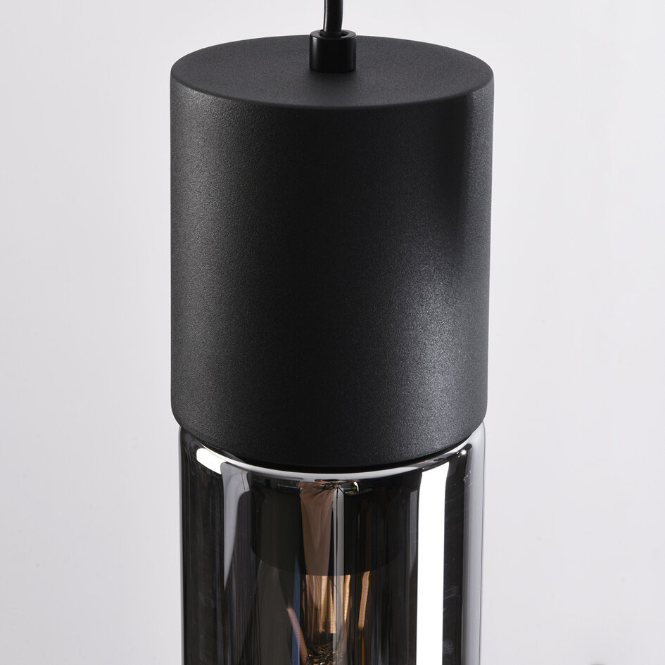 3-ljus modern taklampa med rökfärgat glas - Ela
