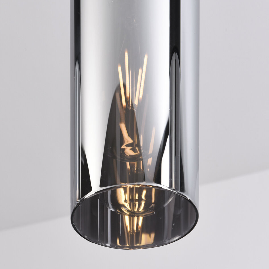 Pendellampa Esila med tre lampor - rökfärgat glas och svart, avlång