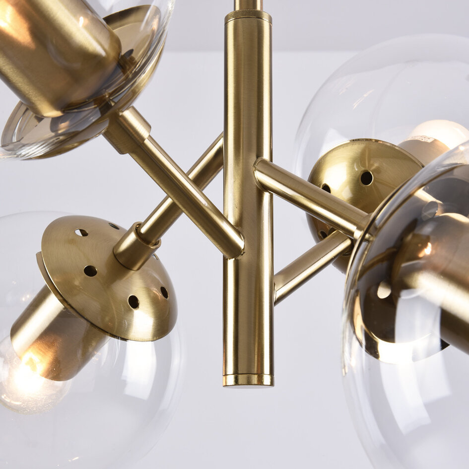 Pendellampa Florence med fyra lampor - transparent glas och guld