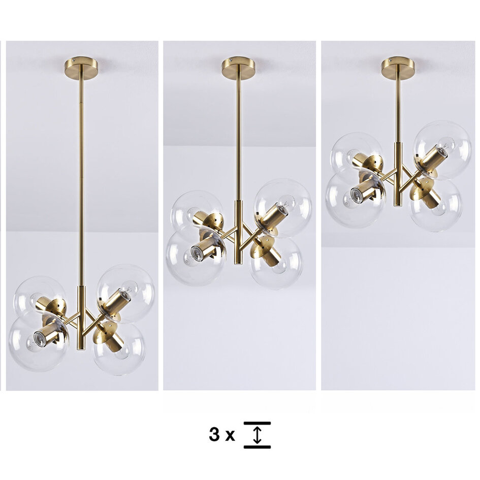 Pendellampa Florence med fyra lampor - transparent glas och guld