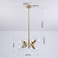 Pendellampa Florence med fyra lampor - transparent glas och guld