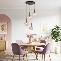Pendellampa Kevin med fyra lampor - rosa vågigt glas