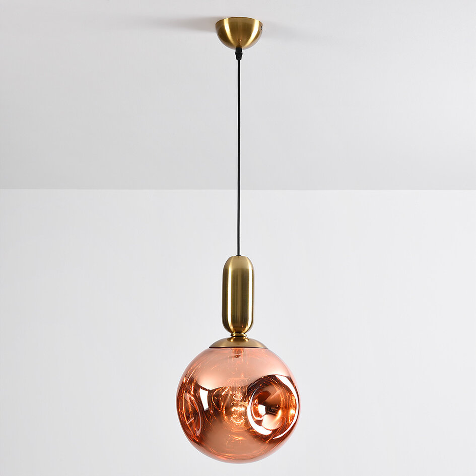 Pendellampa Lewis - vågigt glas i roséguld