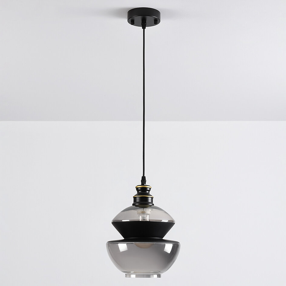 Pendellampa Sofie - rökfärgat glas, rund art déco-kula