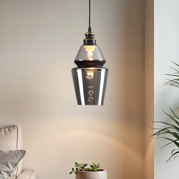 Pendellampa Sofie - rökfärgat glas, avlång art déco-kula