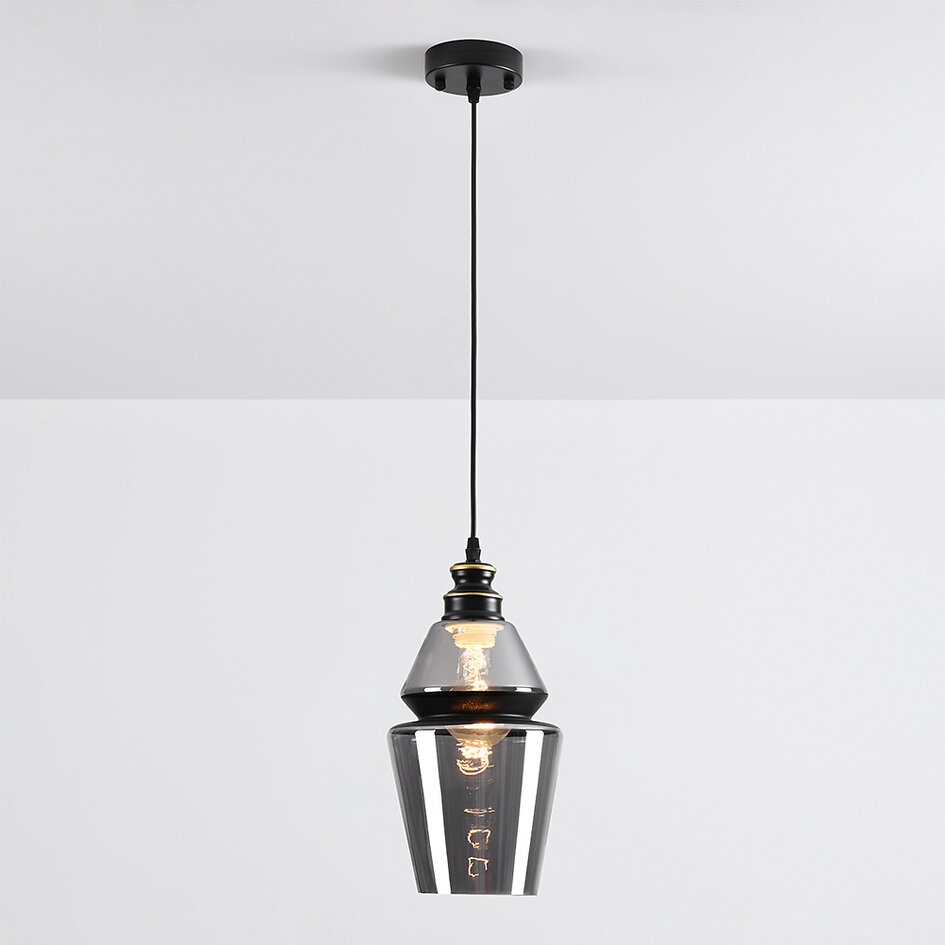 Pendellampa Sofie - rökfärgat glas, avlång art déco-kula