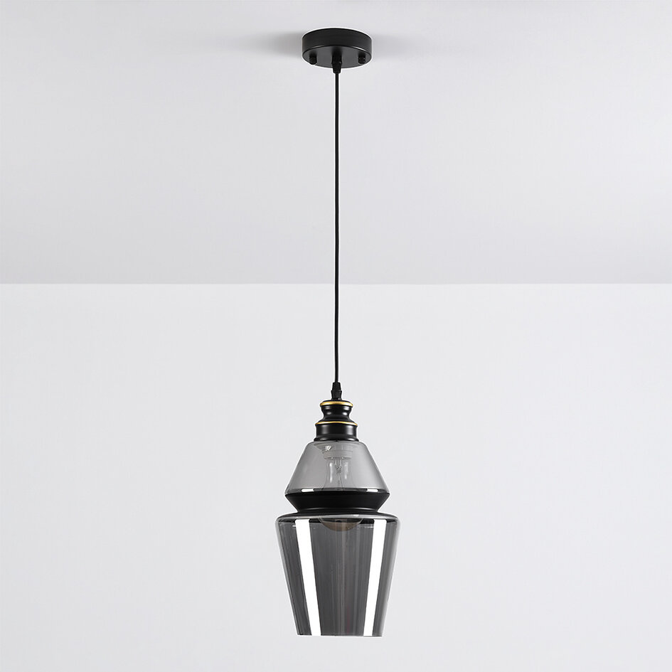 Pendellampa Sofie - rökfärgat glas, avlång art déco-kula