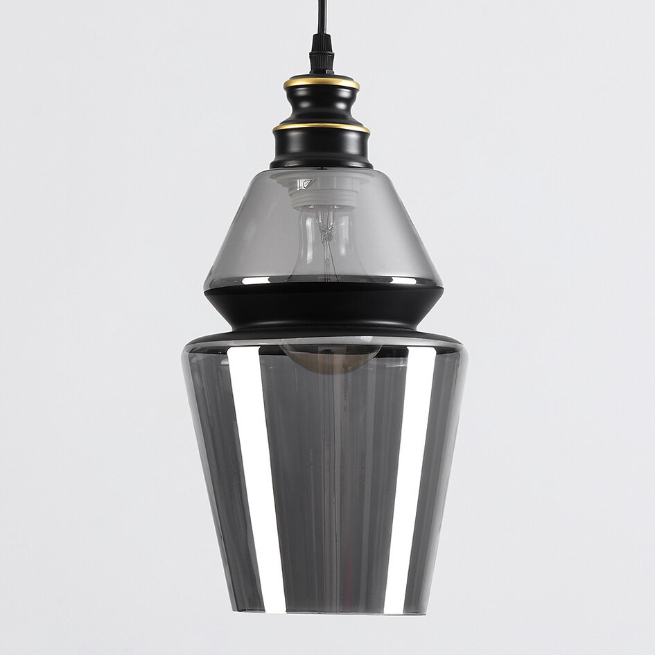 Pendellampa Sofie - rökfärgat glas, avlång art déco-kula