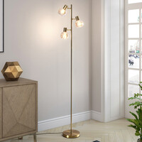 Golvlampa Pieta med tre lampor och amberfärgat glas - vridbar