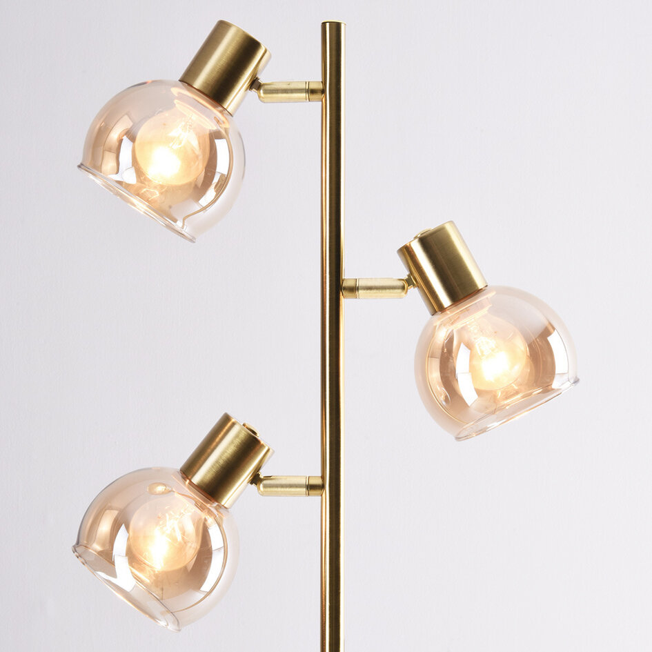 Golvlampa Pieta med tre lampor och amberfärgat glas - vridbar