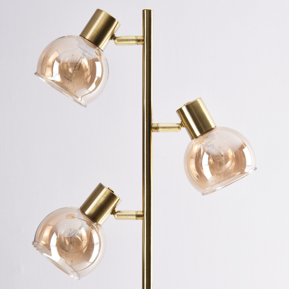 Golvlampa Pieta med tre lampor och amberfärgat glas - vridbar