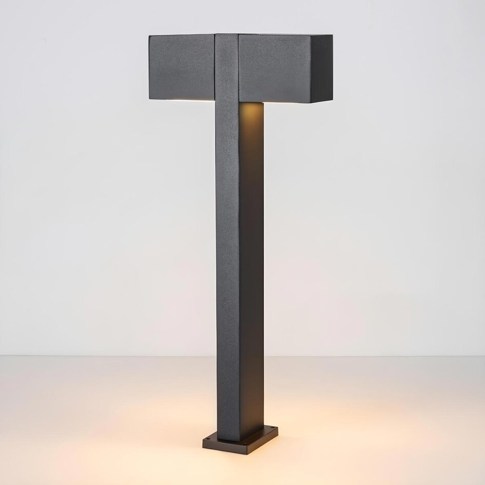 Stående utomhuslampa Simone med två lampor och kvadratiska huvuden - svart
