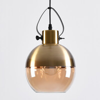 Pendellampa Laure - amberfärgat glas, klotformad art déco