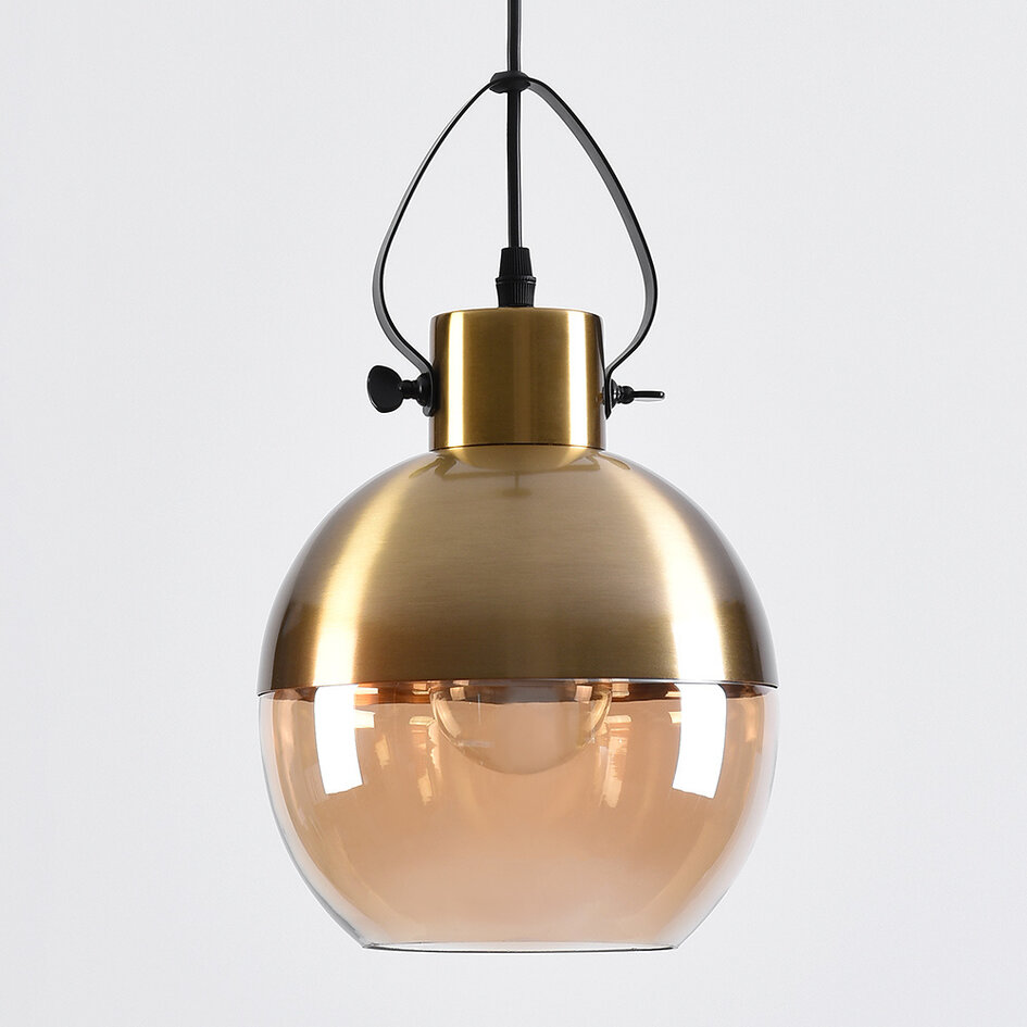 Pendellampa Laure - amberfärgat glas, klotformad art déco