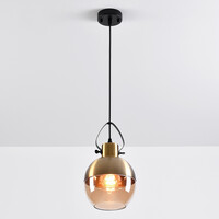 Pendellampa Laure - amberfärgat glas, klotformad art déco