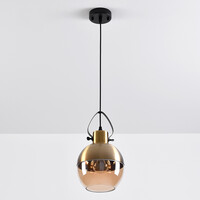 Pendellampa Laure - amberfärgat glas, klotformad art déco