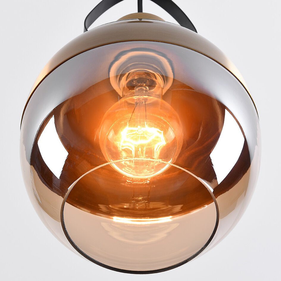 Pendellampa Laure - amberfärgat glas, klotformad art déco