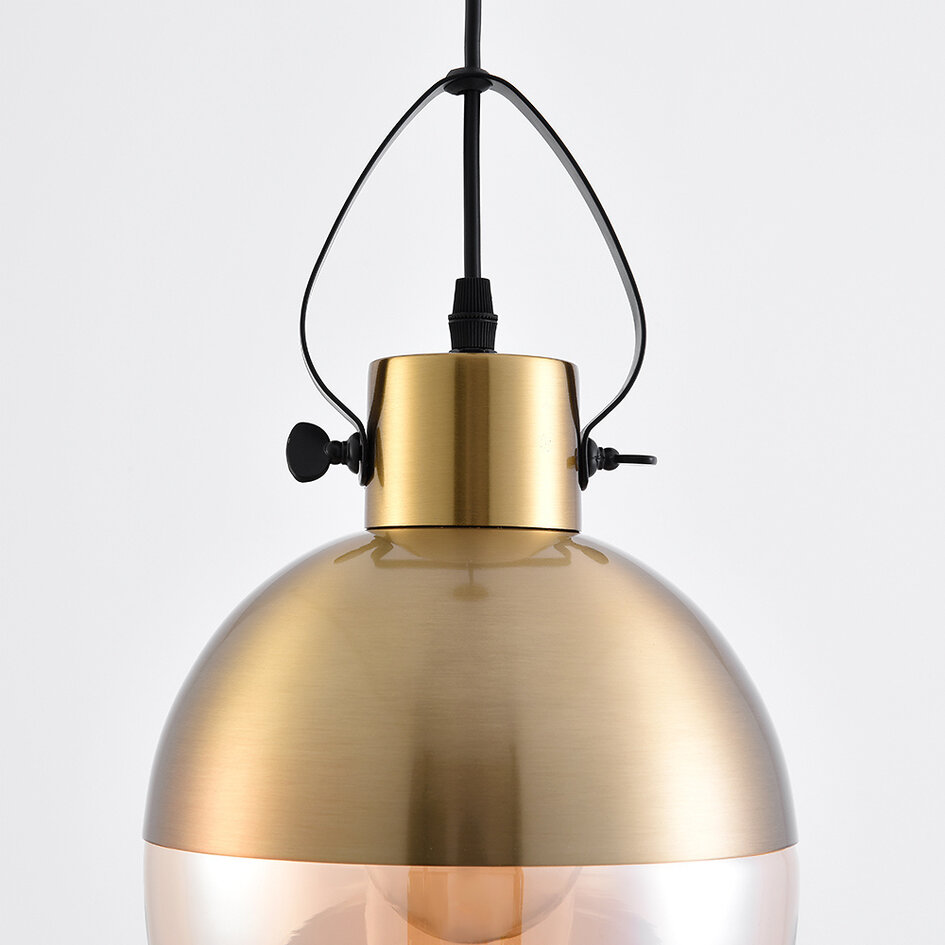 Pendellampa Laure - amberfärgat glas, klotformad art déco