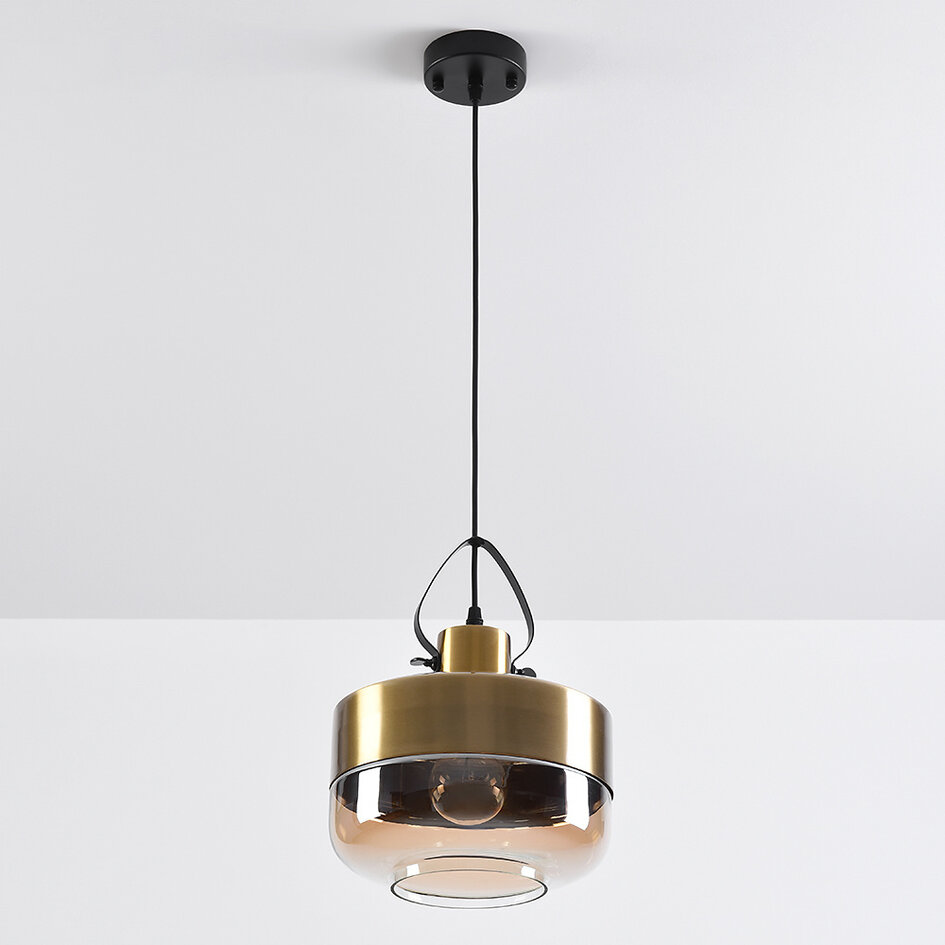 Pendellampa Laure - amberfärgat glas, bred art déco-kula