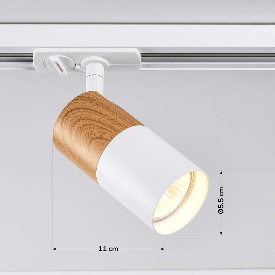 Set med 1-fas skensystem på 1,5 meter och Linn-spotlights, vit med mahognyträutseende
