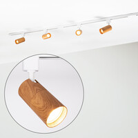 Set med 1-fas skensystem på 1,5 meter och Loek-spotlights med mahognyträutseende