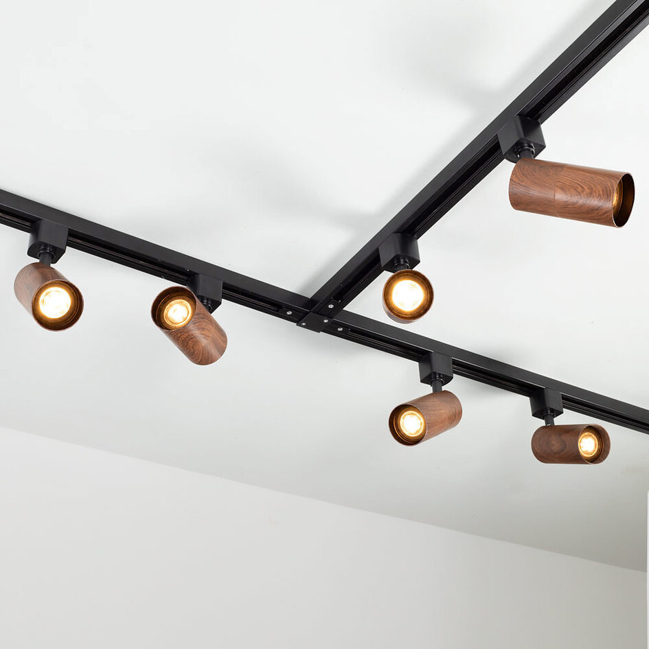 Set med 1-fas skensystem på 1,5 meter och Loek-spotlights, svart valnötsträutseende