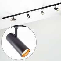 Set med 1-fas skensystem på 1,5 meter och Liam-spotlights, svart och guld