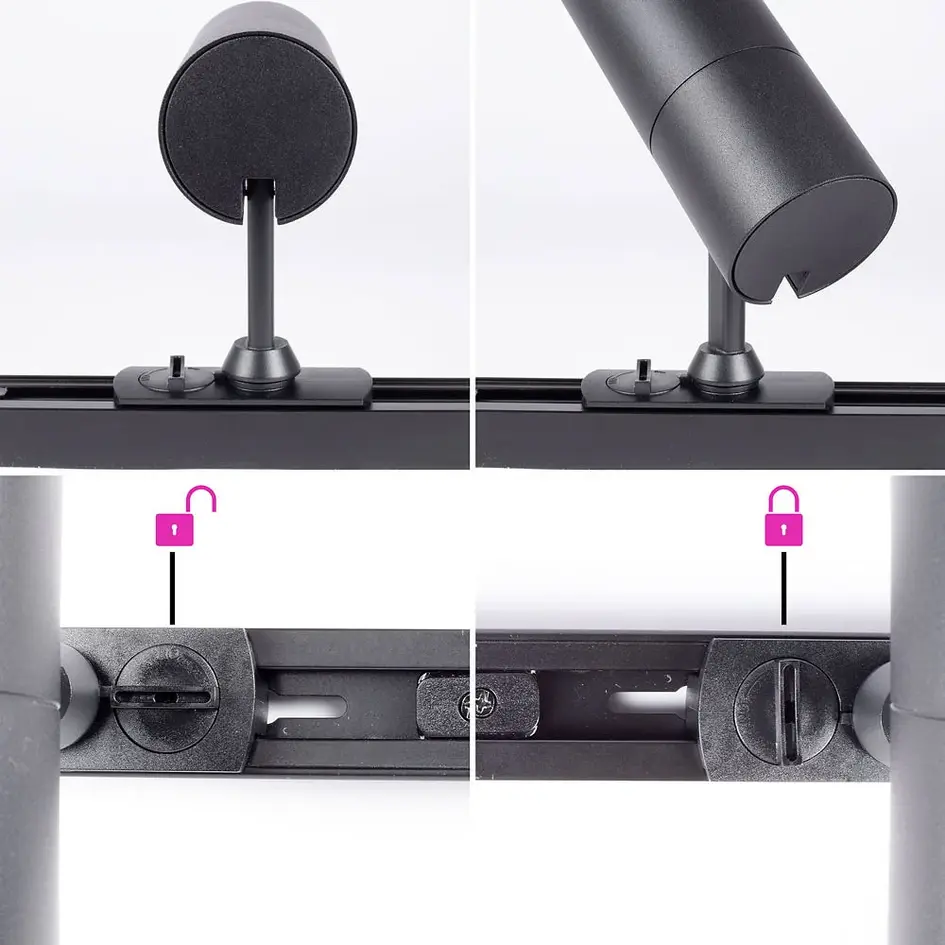 Set med 1-fas skensystem på 3 meter och Liam-spotlights, svart och guld