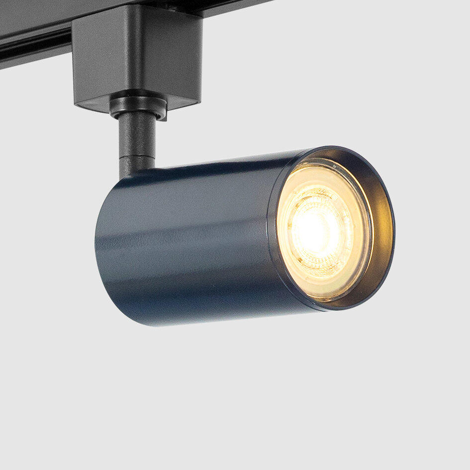 Set med 1-fas skensystem på 1,5 meter och Romain-spotlights, koboltblå