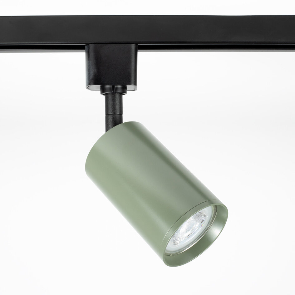 Set med 1-fas skensystem på 1,5 meter och Romain-spotlights, grågrön