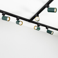 Set med 1-fas skensystem på 1,5 meter och Romain-spotlights, mossgrön