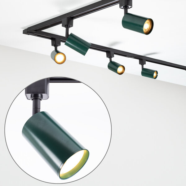 Set med 1-fas skensystem på 3 meter och Romain-spotlights, mossgrön