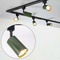 Set med 1-fas skensystem på 3 meter och Romain-spotlights, olivgrön