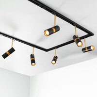 Set med 1-fas skensystem på 1,5 meter och Timeo-spotlights, svart och guld