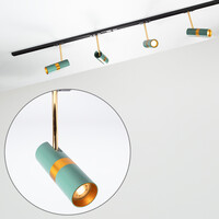 Set med 1-fas skensystem på 1,5 meter och Remi-spotlights, blå och guld
