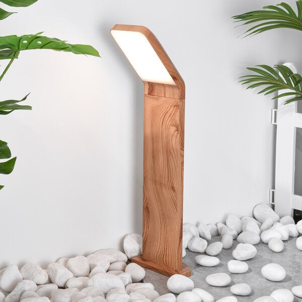 Stående utomhuslampa Francesco i mörkt träutseende - 50 cm med integrerad LED