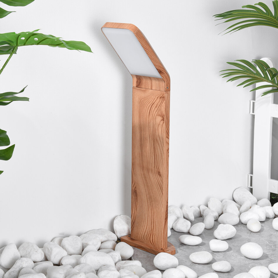 Stående utomhuslampa Francesco i mörkt träutseende - 50 cm med integrerad LED